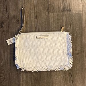 Michael Kors White woven leather large zip clutch wristlet